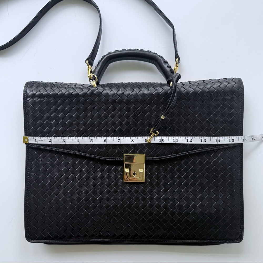 Vintage Florence Leather School / Scuola Del Cuoio Black Woven Leather Briefcase - Picture 13 of 16